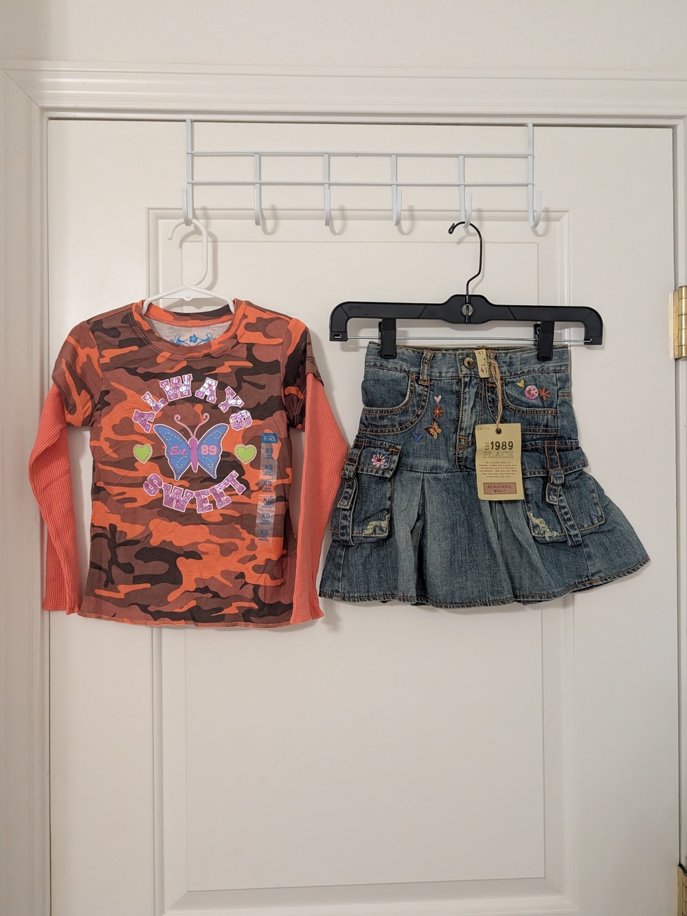 NWT Y2K Children's Place Girls 4 Camo Butterfly Top Cargo Denim Skirt Set
